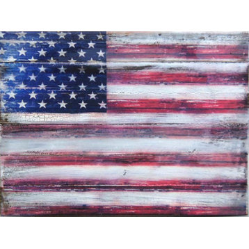 Icon American Flag Wall Art On Wood, 12 Inch