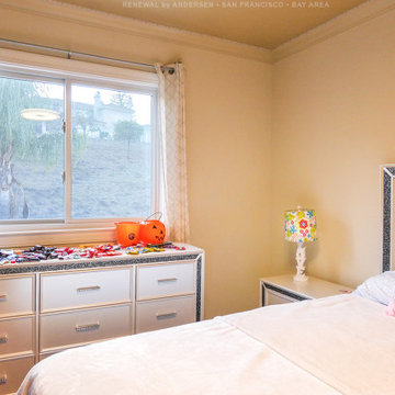 New White Sliding Window in Cute Bedroom - Renewal by Andersen San Francisco Bay