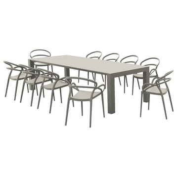 Compamia Mila Extendable Outdoor Dining 11-Piece Set, Taupe