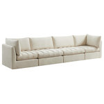 Meridian Furniture - Jacob Velvet Upholstered 4-Piece Modular Sofa, Cream - Create the ideal seating arrangement for your space when you pick and choose the elements you like mostincluding this Jacob velvet modular sofa. Mix and match items in the Jacob collection to bring your living space or family room together with a personalized slant. Soft cream velvet upholstery is soft and welcoming to the touch, adding a luxurious feel to everyday seating. Deep channel tufting adds to the piece's durability, and latches underneath the unit make it easy to attach to other pieces in the collection.