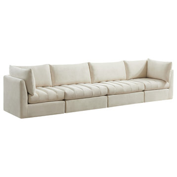 Jacob Velvet Upholstered 4-Piece Modular Sofa, Cream