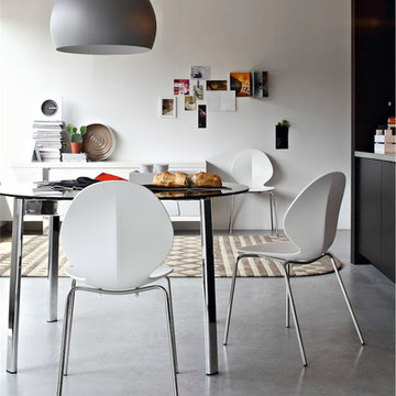 Basil Stackable Side Chairs - Chromed Frame - Matte Optic White Seat Finish