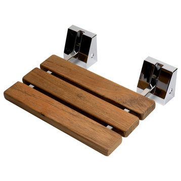 ALFI brand ABS16S-PC Polished Chrome 16" Folding Teak Wood Shower Seat Bench