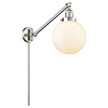 Beacon 1-Light LED Swing Arm Light, Brushed Satin Nickel, Glass: White Cased