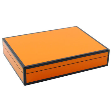 Lacquer Long Stationery Box Box, Orange and Black