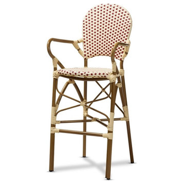 Bowery Hill 30" Wicker Bar Stool in Red and Beige