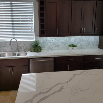 Orange Waterfall Kitchen