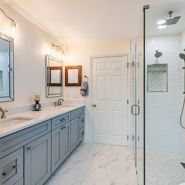 Master bathroom remodel in Ashburn, VA with walk in shower & double vanities