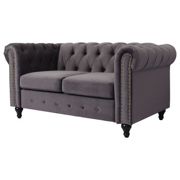 Kingway Furniture Mavi Velvet Living Room Loveseat In Gray
