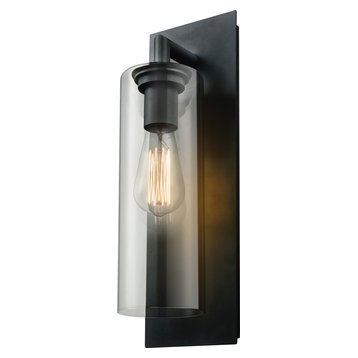 Barker 1-Light Outdoor Wall Sconce, Hammered Black With Clear Glass