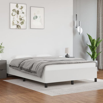 vidaXL Bed Frame Upholstered Platform Bed White 53.9"x74.8" Full Faux Leather