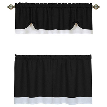 Darcy Window Curtain Tier and Valance Set 58"x24"/58"x14", Black/White