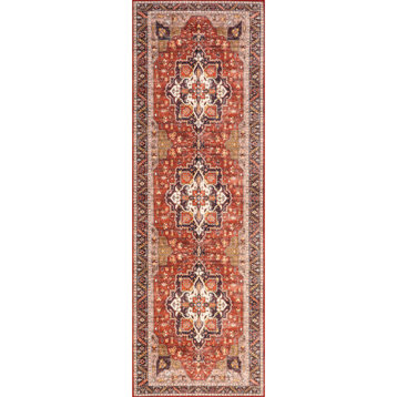 nuLOOM Hera Medallion Spill Proof Machine Washable Rug, Red 2' 6" x 8'