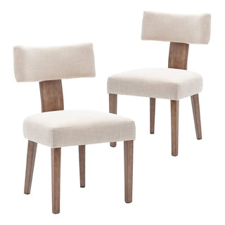 Mid-Century Modern Dining Chairs, Linen Fabric Upholstered and Curved ...