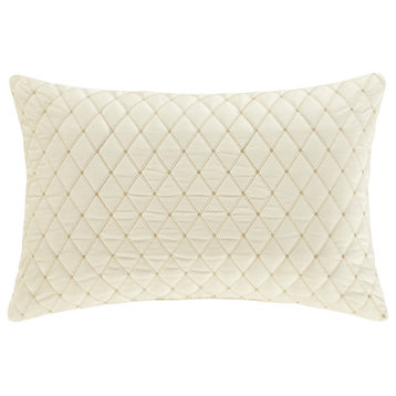 Five Queens Court Gabriel Winter White Quilted Boudoir Decorative Throw Pillow