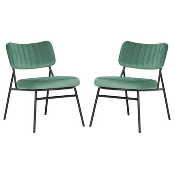 LeisureMod Marilane Velvet Accent Chair W/ Metal Frame Set of 2 in Turquoise