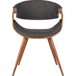 Armen Living - Butterfly Mid-Century Dining Chair, Walnut, Charcoal - Bring a contemporary flair to your home with our beautiful Butterfly Dining Chair from Armen Living. Showcasing expert craftsmanship, our sculptural dining chair remains a modern marvel. The Walnut wood is molded gracefully to deliver a cradled back and seat. Upholstered in premium quality fabric, the seat offers endless comfort and style to elevate your dining experience. The soft fabric or faux leather upholstery covers a high-density foam cushion that provides comfort for long sitting periods but also features ergonomic properties to keep your back healthy and properly aligned. The rich walnut finish on the metal legs and add a dose of warmth to our top-stitched fabric seat. The combo can truly bring subtle glamour and charm to your dining room, kitchen, living room, home office, or bedroom! The Butterfly Dining Room Accent Chair is crafted from quality materials that will last for many years to come. The Butterfly is available in a walnut wood finish with your choice of green, blue, or charcoal fabric or grey faux leather upholstery. The Butterfly can support up to 250lbs and features an 18-inch seat height.