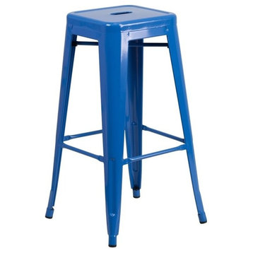30'' High Backless Metal Indoor/Outdoor Barstool With Square Seat, Blue