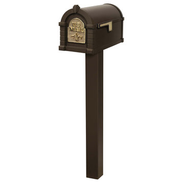 Keystone Standard Mailbox Package, Bronze Fleur-de-Lis, Polished Brass