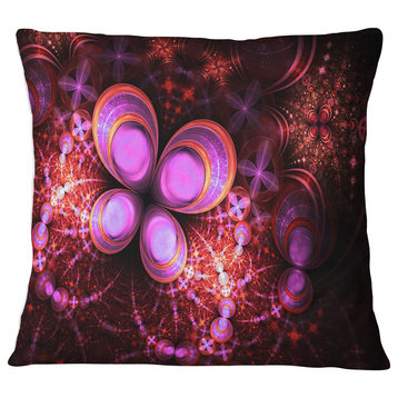 Glowing Purple Pink Fractal Flower Floral Throw Pillow, 16"x16"