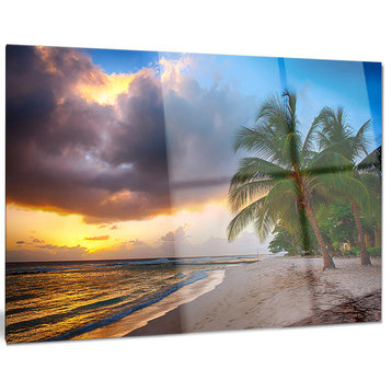 "Beautiful Beach With Palms in Barbados" Metal Wall Art, 28"x12"