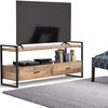 Industrial TV Stand, Mango Wood Construction With Drawers and Shelves, Natural