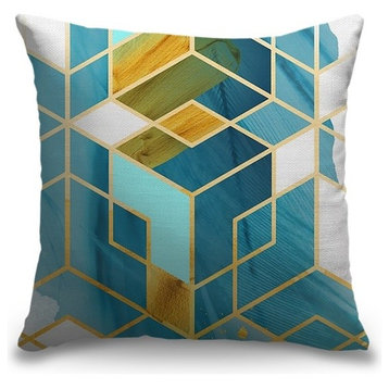 "Geometric Watercolor Gems I" Outdoor Pillow 16"x16"