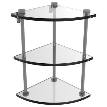 Three Tier Corner Glass Shelf, Matte Gray