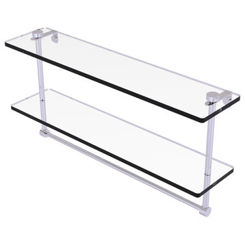 22" Two Tiered Glass Shelf with Integrated Towel Bar, Polished Chrome