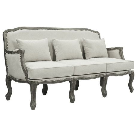 ACME Tania Sofa w/3 Pillows in Cream Linen & Brown Finish