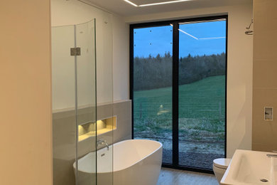 Inspiration for a large contemporary family bathroom in Other with a floating vanity unit.