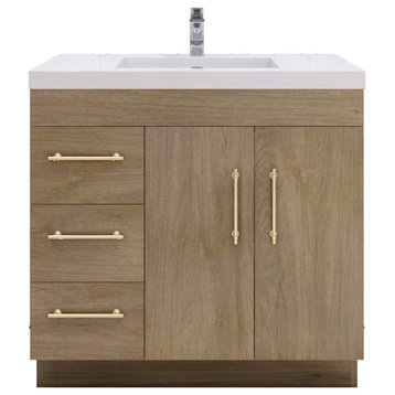 Rosa 36" Freestanding Vanity with Reinforced Acrylic Sink (Left Side Drawers), White Oak