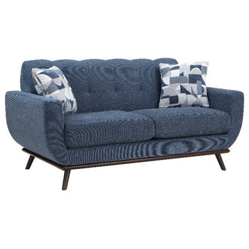 Pemberly Row Contemporary Living Room Loveseat with Tufted Back in Blue