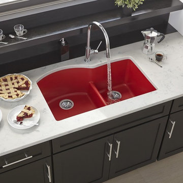 Quartz Luxe Double Bowl Undermount Sink with Aqua Divide, Maraschino