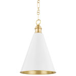 Mitzi - Fenimore 1 Light Pendant, Steel - Fenimore's timeless conical silhouette is elevated through details like the elegant shade topper and intricate chainwork. The metal shade is Aged Brass on the inside and painted on the outside in Soft White or a signature Soft Blue hue created specifically for this designer collaboration. Part of our Ariel Okin x Mitzi Tastemakers collection.