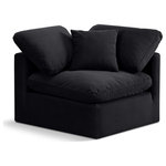 Meridian Furniture - Indulge Upholstered Modular Chair, Black, Down Stuffed Velvet, Corner Chair - Experience ultimate comfort and style with our black velvet Indulge Corner Chair. The luxurious velvet will elevate the aesthetic of any room. This chair provides ample space for you to relax while its modular build offers the option of unlimited configurations. Whether you're looking to add a stylish element to your living room or a comfortable seating option to your bedroom, this chair is the perfect choice.