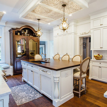 White Glazed Kitchen with Walnut Island Top