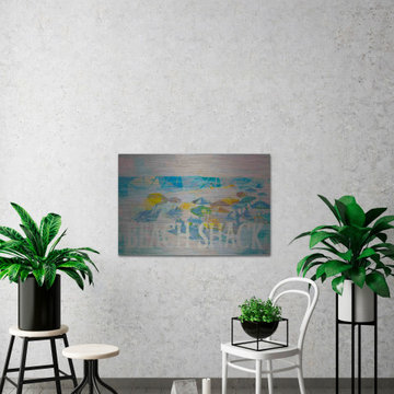 "Beach Shack Umbrellas" Painting Print on Brushed Aluminum