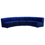 Meridian Furniture - Limitless Velvet Upholstered 5-Piece Modular Sectional, Navy - Invest in your home's comfort with this Limitless 5 Piece Sectional. This modular unit offers tons of flexibility in the number of ways that you can put each piece in the Limitless collection together to get the ideal customized look. Upholstered in navy velvet, this beautiful piece is soft and cool to the touch, so you can feel comfortable from every angle. Button and channel tufting add to this unit's upscale look and contemporary charm.