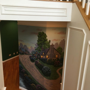 English Cottages Mural, hand painted in a foyer by Tom Taylor of Mural Art LLC