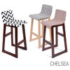 Set of 2 Chelsea Contemporary Wood/Fabric Barstool - Black/White Chevron