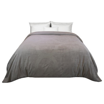 Yue Home Textile Yarn-Dyed Linen Cotton Reversible Duvet Cover, Taupe, King