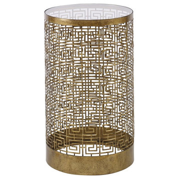Home Square 14" Round Glass Top Accent End Table in Gold - Set of 2