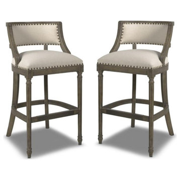 Home Square 2 Piece 30" Farmhouse Bar Stool with Backrest Set in Light Beige