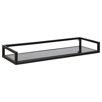 Blex Metal and Glass Wall Shelf, Black 24x8x3
