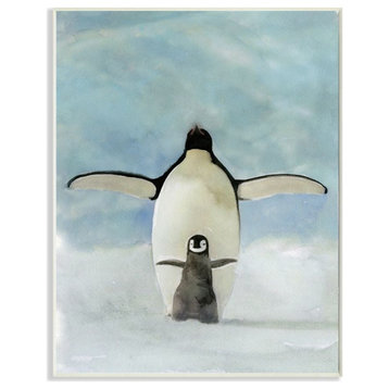 Penguin Family Blue Watercolor Animal Painting, 10"x15"