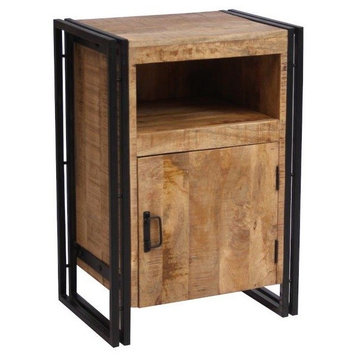 Industrial Reclaimed Wood and Iron 1-door Side Table