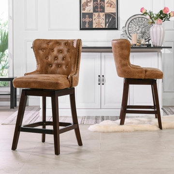 Holmes Tufted High-Back 360 Swivel Counter Bar Stool, Tan Brown Faux Leather