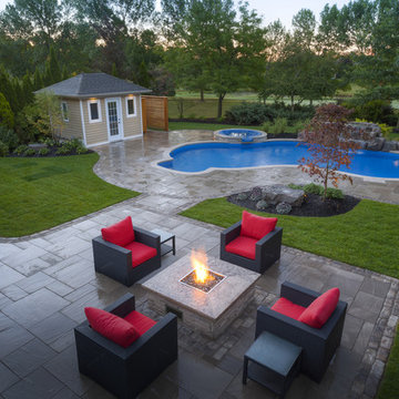Custom Pool Outdoor Space with Fire Pit