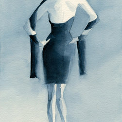 ashion Illustration Art Print Woman In Blue Dress Back - Fine Art Prints